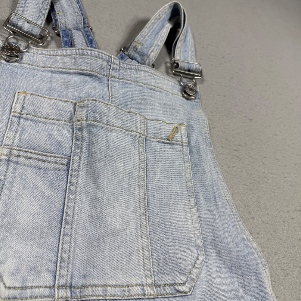 Garage Light Wash Denim Shortalls Bib Overalls Cuffed Blue Womens Large